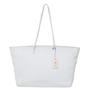 Pre Owned Fendi White Selleria Leather Horse Roll Tote