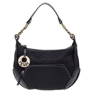Pre Owned Fendi Black Zucchino Canvas and Leather Pocket Chef Hobo
