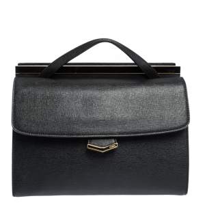 Pre Owned Fendi Black Textured Leather Small Demi Jour Top Handle Bag