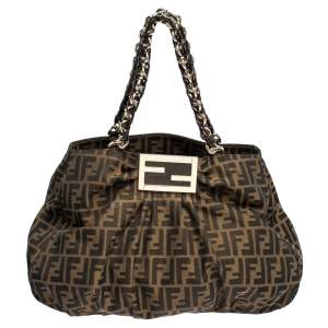 Pre Owned Fendi Tobacco Zucca Canvas and Leather Mia Hobo