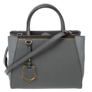 Pre Owned Fendi Grey Saffiano Leather Small 2Jours Tote