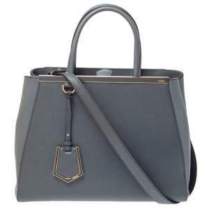 Pre Owned Fendi Grey Leather Medium 2Jours Tote