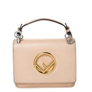 Pre Owned Fendi Beige Leather Small Kan I F Shoulder Bag