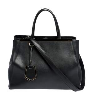 Pre Owned Fendi Black Leather Medium 2Jours Tote 