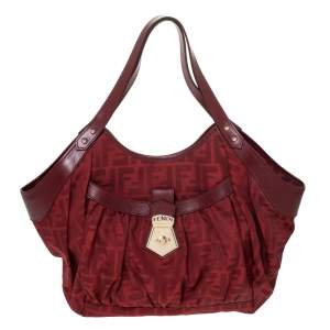 Pre Owned  Fendi Red Zucca Canvas and Leather Borsa Chef Tote