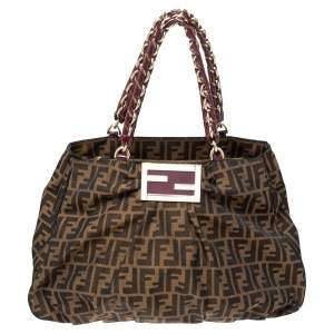 Pre Owned Fendi Tobacco Zucca Canvas Large Mia Shoulder Bag