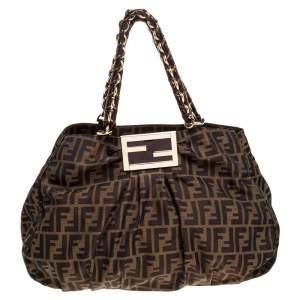 Pre Owned Fendi Tobacco Zucca Canvas Large Mia Shoulder Bag