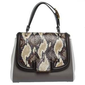 Pre Owned Fendi Multicolor Leather and Python Silvana Top Handle Bag