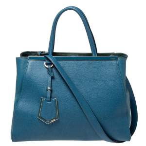 Pre Owned Fendi Blue Leather Medium 2Jours Tote
