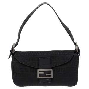 Pre Owned Fendi Black Zucchino Canvas and Leather Mama Baguette Bag
