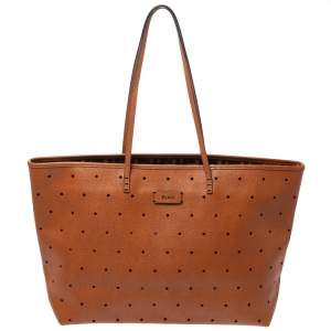 Pre Owned Fendi Tan Perforated Leather Large Roll Tote