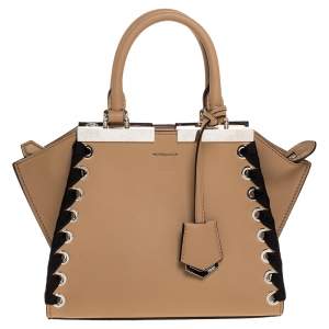 Pre Owned Fendi Beige/Black Whipstitch Leather Mini 3Jours Tote
