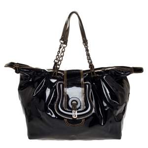 Pre Owned Fendi Black Patent Leather B Bis Satchel