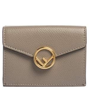 Pre Owned Fendi Beige Leather Micro Trifold Compact Wallet