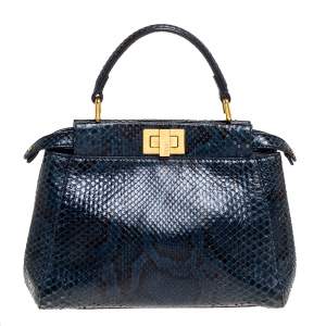 Pre Owned Fendi Blue Python Mini Peekaboo Top Handle Bag