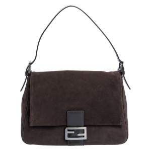 Pre Owned Fendi Dark Brown Suede and Leather Mama Baguette Bag