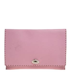 Fendi Pink Leather Selleria Flap Clutch
