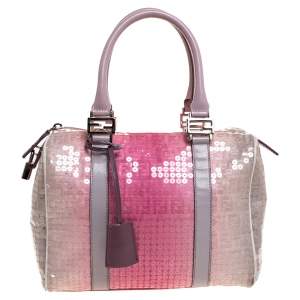 Pre Owned Fendi Pink Ombre Sequins and Fabric Small Forever Bauletto Boston Bag