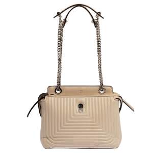 Pre Owned Fendi Cream Quilted Leather Dotcom Click Shoulder Bag