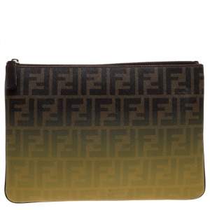 Pre Owned Fendi Tobacco Ombre Zucca Coated Canvas Clutch