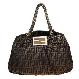Pre Owned Fendi Metallic Gold Zucca Canvas Large Mia Shoulder Bag
