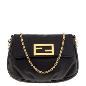 Pre Owned Fendi Black Leather Mini Mia Crossbody Bag