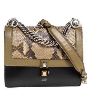 Pre Owned Fendi Multicolor Python and Leather Kan I Crossbody Bag