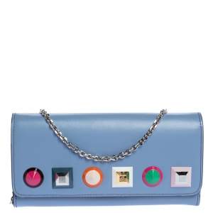 Pre Owned Fendi Lilac Leather Studded Wallet On Chain
