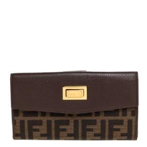 Pre Owned Fendi Brown Zucca Canvas and Leather Continental Wallet
