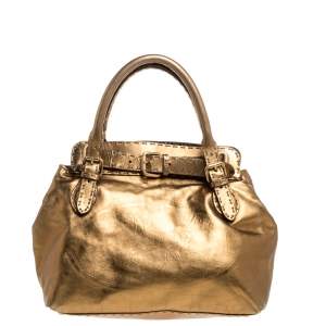 Pre Owned Fendi Metallic Gold Leather Selleria Villa Borghese Satchel