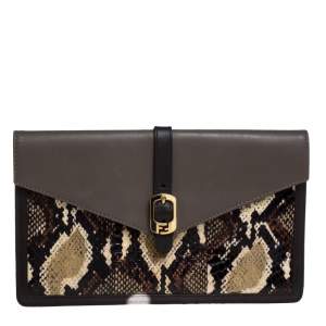Pre Owned Fendi Multicolor Python and Leather Envelope Clutch