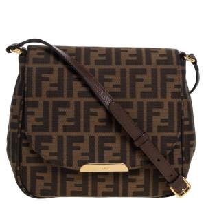 Pre Owned Fendi Tobacco Zucca Canvas and Leather Crossbody Bag