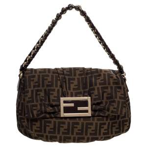 Pre Owned Fendi Tobacco Zucca Canvas Mia Flap Shoulder Bag