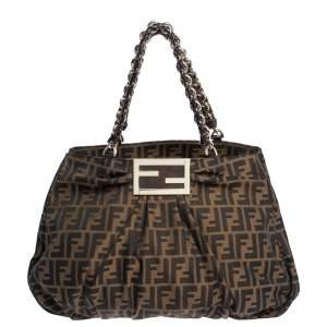 Pre Owned Fendi Tobacco Zucca Canvas Large Mia Shoulder Bag
