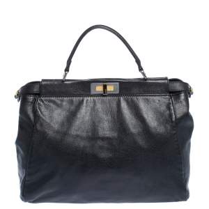 Pre Owned Fendi Black Leather Large Peekaboo Top Handle Bag