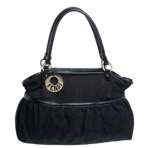 Pre Owned Fendi Black Zucca Canvas and Leather Large Chef Tote