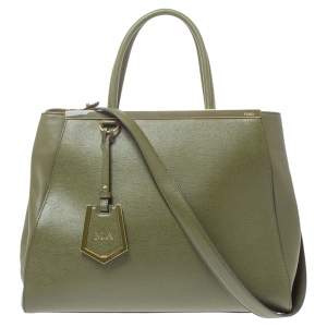 Pre Owned Fendi Olive Green Leather Medium 2Jours Tote
