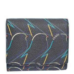 Pre Owned Fendi Multicolor Ellite Birds Print Leather Flap Compact Wallet