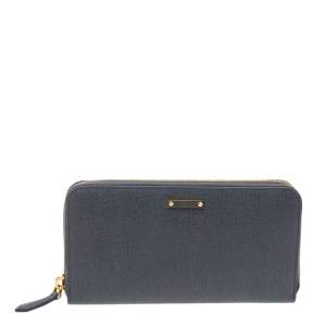 Pre Owned Fendi Grey Leather Zip Around Continental Wallet