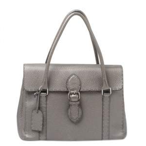 Pre Owned Fendi Grey Selleria Leather Linda Satchel
