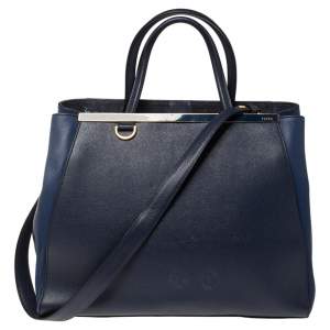 Pre Owned Fendi Blue Two Tone Leather Medium 2Jours Tote 