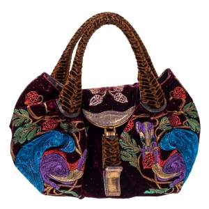 Pre Owned Fendi Multicolor Embroidered Squirrel Velvet Spy Bag
