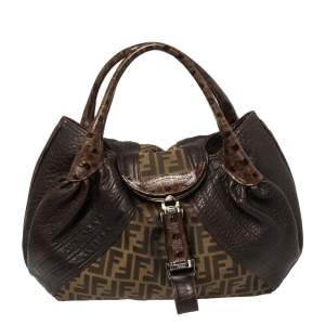 Pre Owned Fendi Tobacco Zucca Canvas and Leather Spy Bag