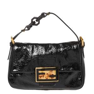 Fendi Black Patent Leather Baguette Shoulder Bag