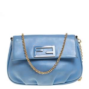 Pre Owned Fendi Blue Leather Fendista Chain Shoulder Bag