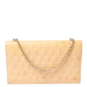 Pre Owned Fendi Beige Embossed Patent Leather Flap Chain Clutch
