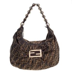 Pre Owned Fendi Tobacco  Zucca Canvas and Patent Leather Mia Hobo