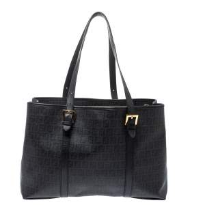 Pre Owned Fendi Black Zucchino Coated Canvas and Leather Spalmati Tote