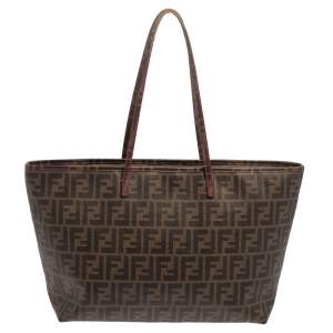 مملوكة مسبقًا Fendi Tobacco Zucca Coated Canvas Spalmati Roll Shopper Tote