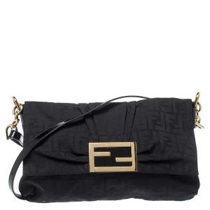 Pre Owned حقيبة كروس فندي ميا جلد لامع و كانفاس زوكا أسود